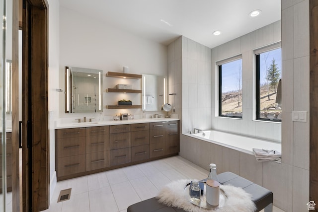 13202 N Alexis Dr, Heber City, UT 84036 - full bath featuring double vanity, a garden tub, and tile patterned flooring