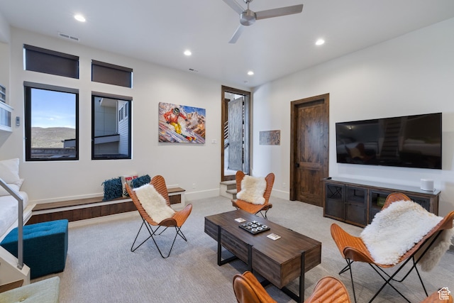13202 N Alexis Dr, Heber City, UT 84036 - living room with recessed lighting, carpet, and ceiling fan