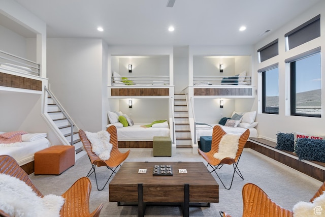13202 N Alexis Dr, Heber City, UT 84036 - living area featuring stairway, carpet floors, and recessed lighting