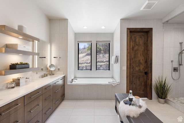 13202 N Alexis Dr, Heber City, UT 84036 - bathroom with a bath, double vanity, and tile patterned flooring