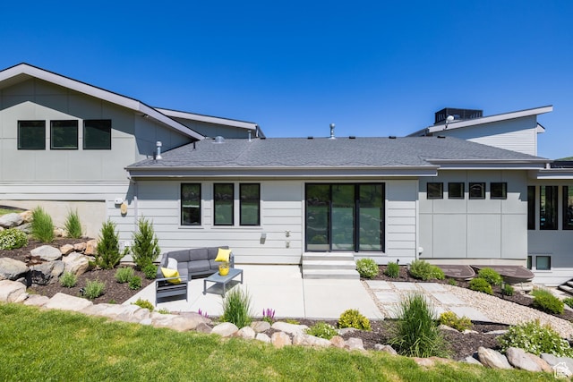 13202 N Alexis Dr, Heber City, UT 84036 - rear view of house featuring a patio, an outdoor living space, and roof with shingles