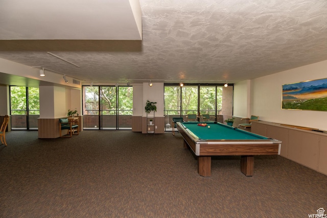115 S 1100 E, Salt Lake City, UT 84102 - game room featuring track lighting, carpet floors, billiards table, a textured ceiling, and plenty of natural light