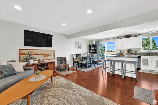 604 W 1750 N, Clinton, UT 84015 - living area with healthy amount of natural light, dark wood-style flooring, and recessed lighting