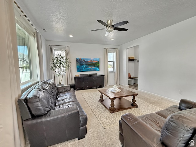 998 W 850 S, Springville, UT 84663 - living area featuring a ceiling fan, a textured ceiling, light carpet, and recessed lighting