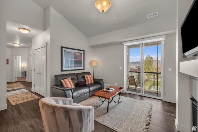 1043 S 500 E Unit G304, Heber City, UT 84032 - living room featuring dark wood-style floors and high vaulted ceiling