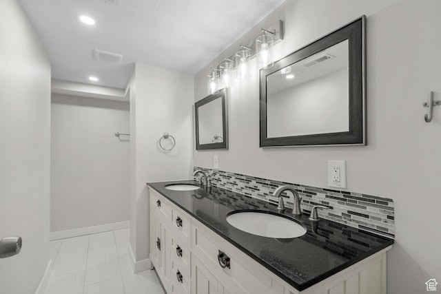 2234 W 300 N, West Point, UT 84015 - full bathroom with double vanity, decorative backsplash, and recessed lighting