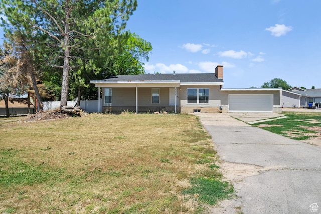 2234 W 300 N, West Point, UT 84015 - ranch-style house featuring a chimney, a front lawn, a garage, and concrete driveway