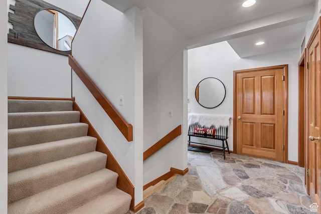 7525 Ridge Dr Unit 19, Park City, UT 84060 - stairs with stone finish floors and recessed lighting