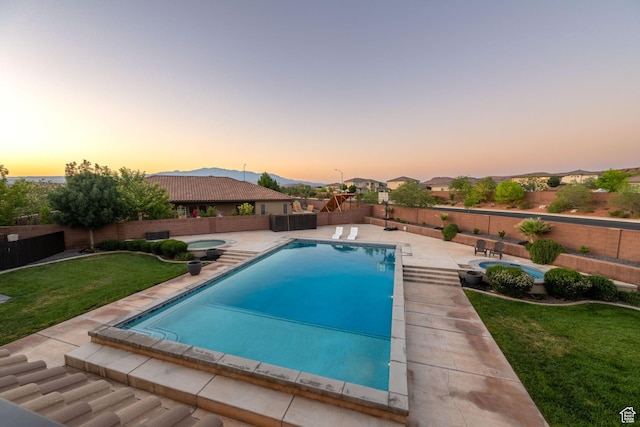 2979 E 3610th Cir S, St George, UT 84790 - view of swimming pool with a fenced backyard, a patio area, and an in-ground hot tub