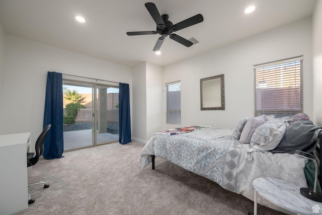 2979 E 3610th Cir S, St George, UT 84790 - bedroom with access to outside, carpet floors, recessed lighting, and a ceiling fan