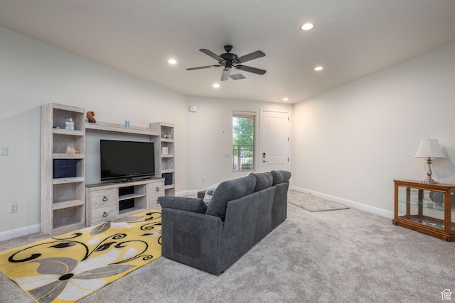 2979 E 3610th Cir S, St George, UT 84790 - carpeted living room featuring a ceiling fan and recessed lighting