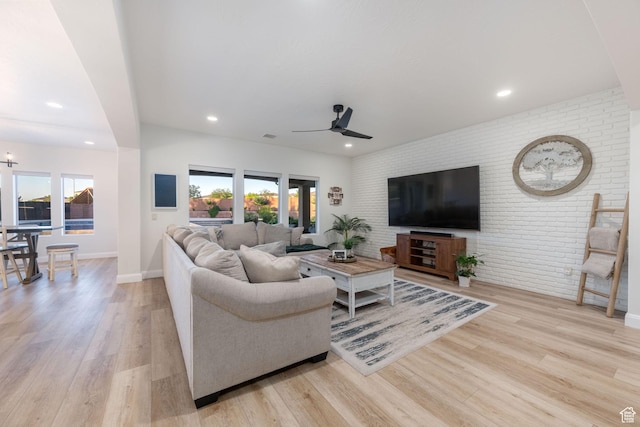 2979 E 3610th Cir S, St George, UT 84790 - living room with plenty of natural light, brick wall, wood finished floors, ceiling fan, and recessed lighting