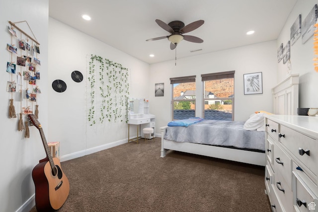 2979 E 3610th Cir S, St George, UT 84790 - bedroom featuring dark colored carpet, a ceiling fan, and recessed lighting
