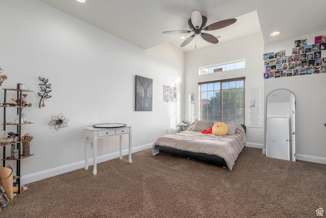 2979 E 3610th Cir S, St George, UT 84790 - bedroom featuring carpet, a high ceiling, a ceiling fan, and recessed lighting