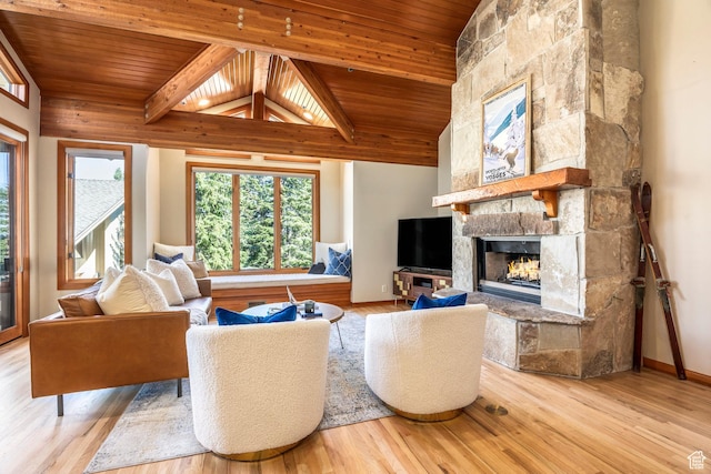 7560 Ridge Dr Unit 10, Park City, UT 84060 - living room with wooden ceiling, a fireplace, and wood finished floors
