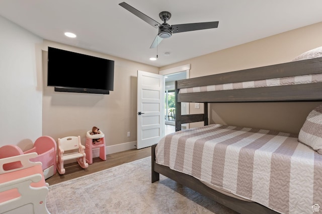 11422 N Vantage Ln Unit 69, Hideout, UT 84036 - bedroom featuring wood finished floors, recessed lighting, and ceiling fan