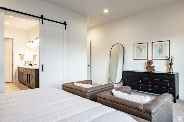 11795 N Star Gazer Cir, Hideout, UT 84036 - bedroom featuring a barn door, recessed lighting, and ensuite bathroom