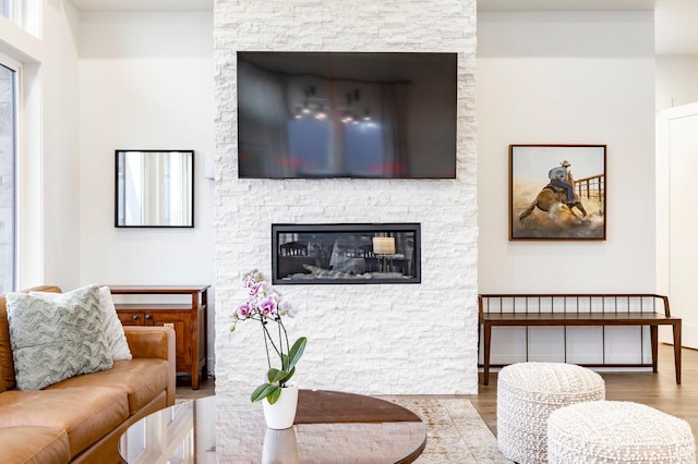 11795 N Star Gazer Cir, Hideout, UT 84036 - living area featuring a fireplace and wood finished floors