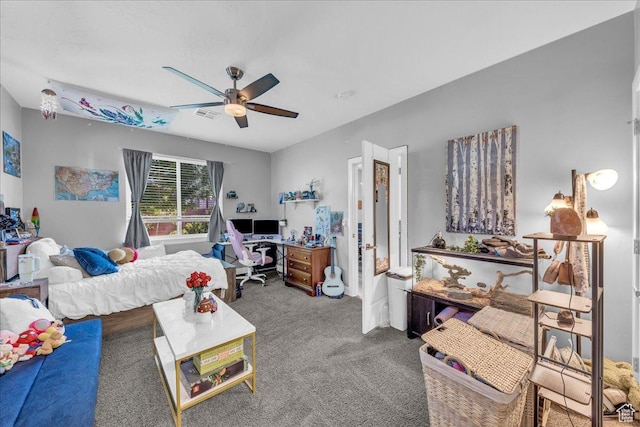 2644 E 3800 S, St George, UT 84790 - living area with a ceiling fan, carpet, and an office area