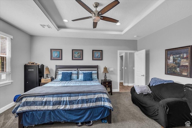 2644 E 3800 S, St George, UT 84790 - carpeted bedroom featuring a raised ceiling, recessed lighting, and a ceiling fan