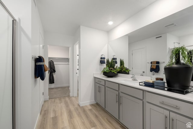 1813 E Bison Dr N Unit B213, Eagle Mountain, UT 84005 - bathroom featuring vanity, a walk in closet, wood finished floors, recessed lighting, and an enclosed shower