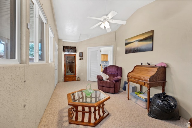 3430 Red Butte Dr, Santa Clara, UT 84765 - living room with vaulted ceiling and a ceiling fan
