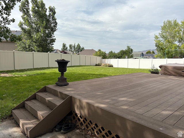 332 W Hillside S, Saratoga Springs, UT 84045 - deck featuring a fenced backyard and a mountain view