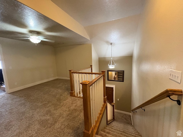 332 W Hillside S, Saratoga Springs, UT 84045 - stairs featuring carpet flooring, ceiling fan, and a textured ceiling