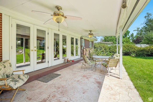 4199 S Monarch Way, Salt Lake City, UT 84124 - view of patio / terrace featuring french doors, ceiling fan, and outdoor dining area