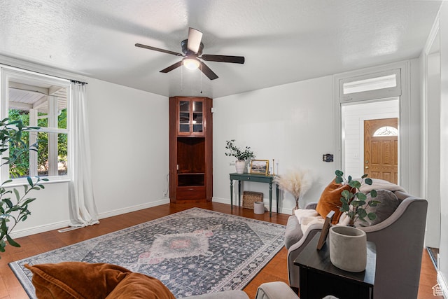 727 S Main St, Mapleton, UT 84664 - living area featuring a ceiling fan, wood finished floors, and a textured ceiling