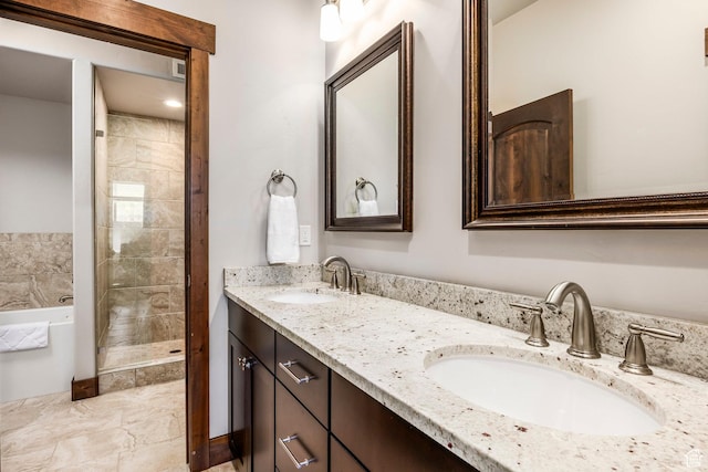 1161 W Wintercress Trl W Unit 27F, Kamas, UT 84036 - bathroom with double vanity, a stall shower, and a garden tub