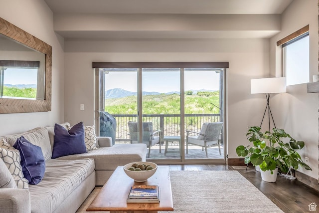 1161 W Wintercress Trl W Unit 27F, Kamas, UT 84036 - living room featuring wood finished floors and a mountain view