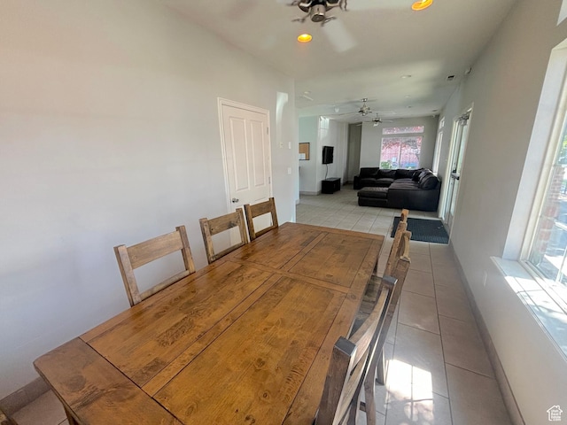 10521 S Sage Flats Way S, Jordan, UT 84009 - dining space featuring a ceiling fan, light tile patterned floors, and recessed lighting