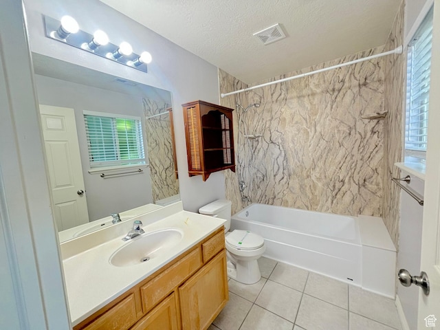 10521 S Sage Flats Way S, Jordan, UT 84009 - full bath featuring shower / bathtub combination, vanity, healthy amount of natural light, tile patterned floors, and a textured ceiling