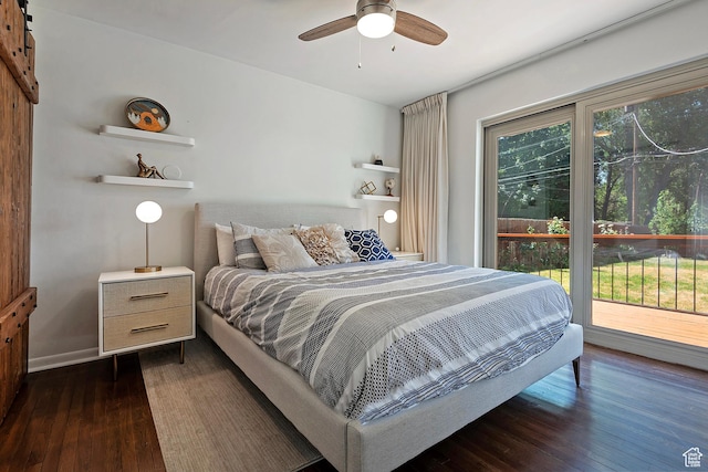 2090 E Crystal Ave S, Salt Lake City, UT 84109 - bedroom with dark wood-type flooring, a ceiling fan, and access to exterior