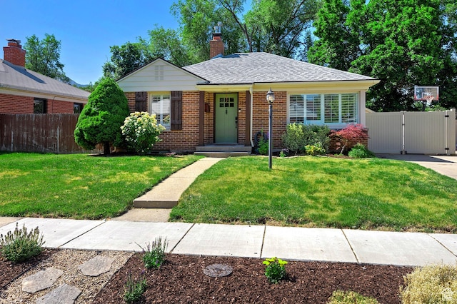 2090 E Crystal Ave S, Salt Lake City, UT 84109 - view of front of property with a gate, a chimney, brick siding, and roof with shingles