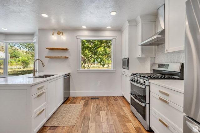 1040 E 900 N, Orem, UT 84097 - kitchen with stainless steel appliances, wall chimney exhaust hood, light countertops, white cabinetry, and light wood-style flooring