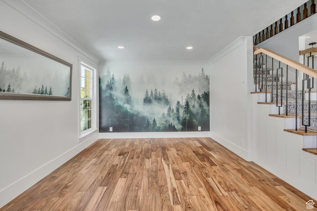1040 E 900 N, Orem, UT 84097 - unfurnished room with wood finished floors, stairs, recessed lighting, and crown molding