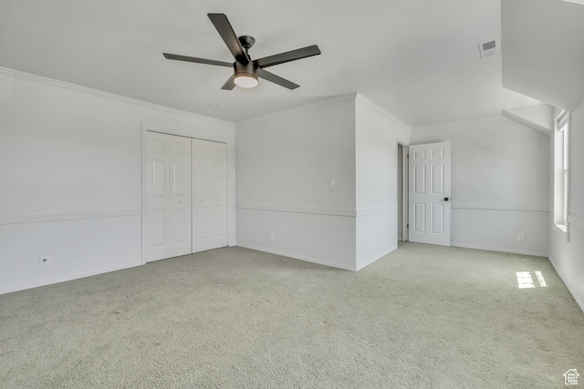 1040 E 900 N, Orem, UT 84097 - unfurnished bedroom with carpet, crown molding, a ceiling fan, and a closet