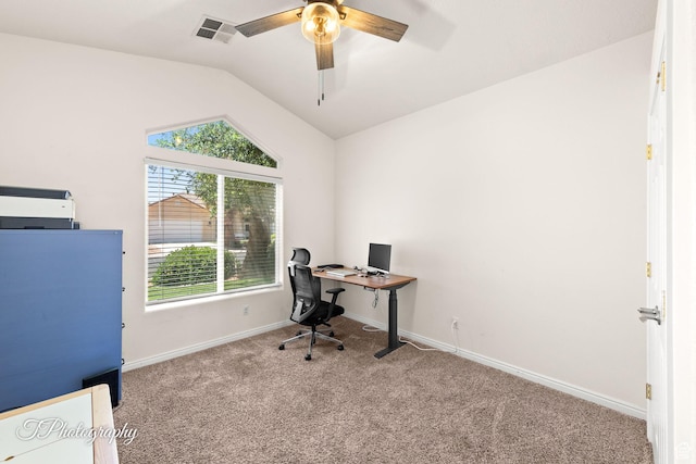 2640 W 200 N, Hurricane, UT 84737 - office featuring vaulted ceiling, a ceiling fan, and carpet floors