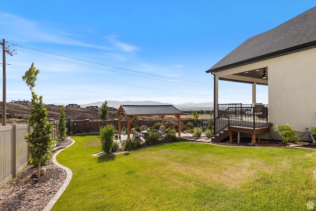 1414 S 790 E, Salem, UT 84653 - fenced backyard featuring a gazebo, a patio area, and a deck with mountain view
