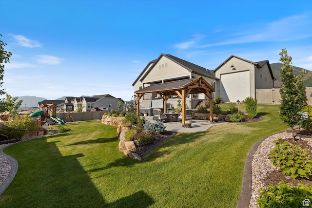 1414 S 790 E, Salem, UT 84653 - fenced backyard featuring a gazebo, a playground, a patio area, and a gate