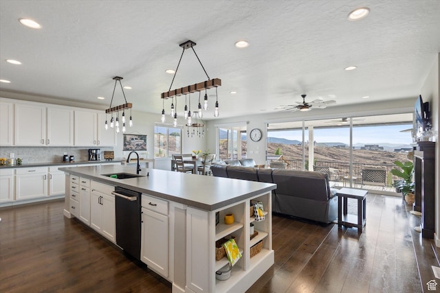 1414 S 790 E, Salem, UT 84653 - kitchen with dishwasher, recessed lighting, dark wood finished floors, white cabinetry, and pendant lighting