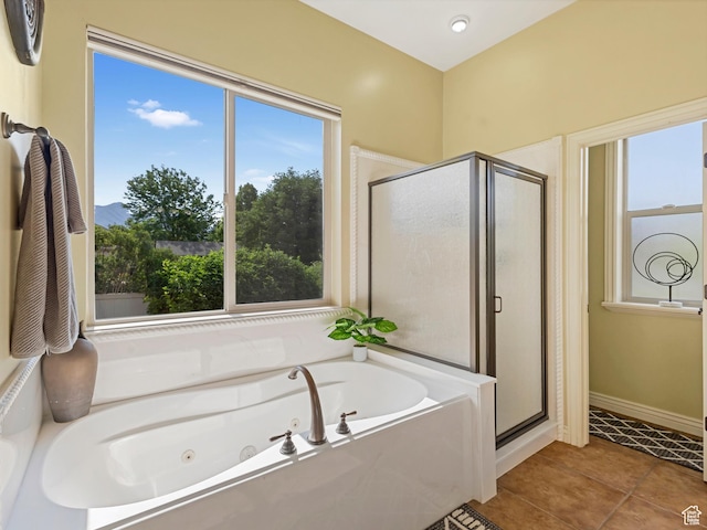385 W Riverside Ln, Spanish Fork, UT 84660 - bathroom with a shower stall, a whirlpool tub, plenty of natural light, and tile patterned floors