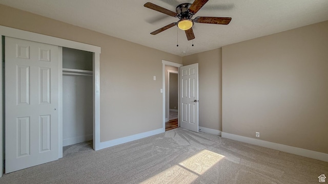 7166 S 4000 E, Price, UT 84501 - unfurnished bedroom featuring light colored carpet, a closet, and ceiling fan