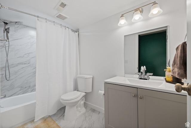 4892 E Lake Corner Dr, Eagle Mountain, UT 84005 - bathroom with vanity, marble finish floors, and shower / bath combo