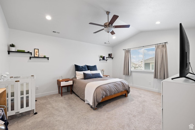 4892 E Lake Corner Dr, Eagle Mountain, UT 84005 - carpeted bedroom featuring vaulted ceiling, recessed lighting, and a ceiling fan