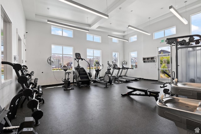4892 E Lake Corner Dr, Eagle Mountain, UT 84005 - exercise room featuring a high ceiling