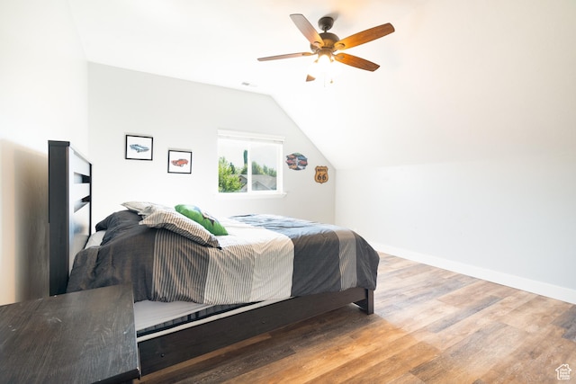 986 View Crest Ln, Kaysville, UT 84037 - bedroom with lofted ceiling, wood finished floors, and ceiling fan