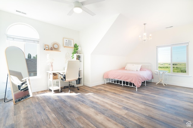 986 View Crest Ln, Kaysville, UT 84037 - bedroom featuring wood finished floors, a chandelier, and ceiling fan